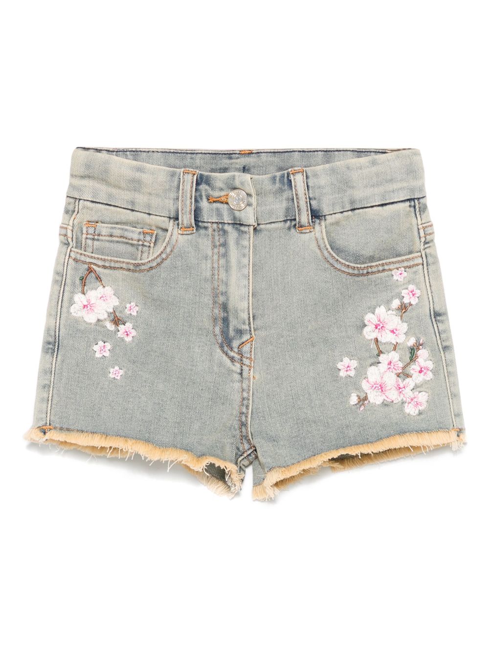 Floral-embroidered shorts - Blue