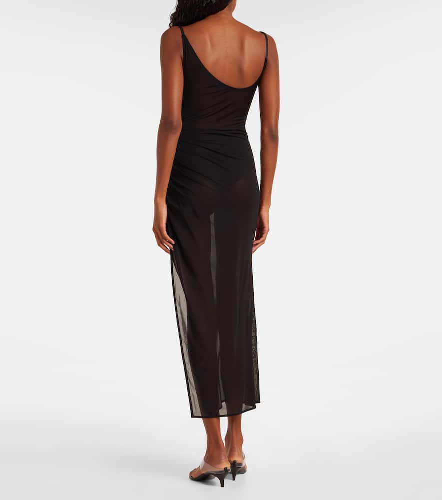 Asymmetrical sheer maxi dress