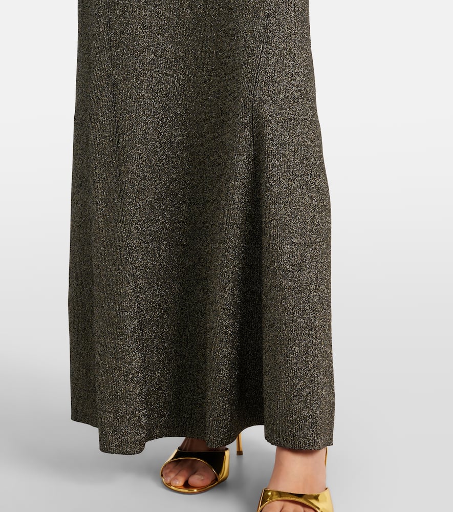 Ribbed-knit lamé maxi skirt