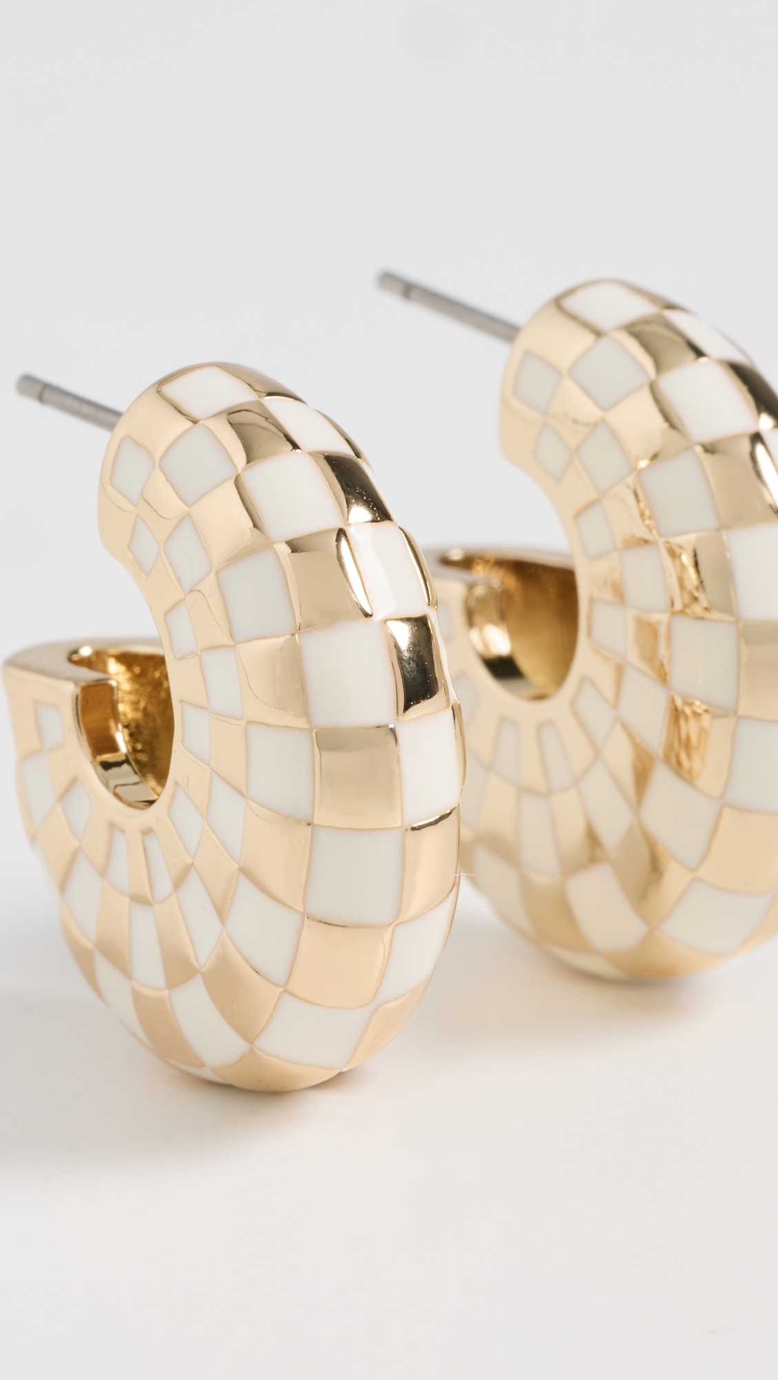 Le Hoop Earrings Gold/Cream Checker One Size