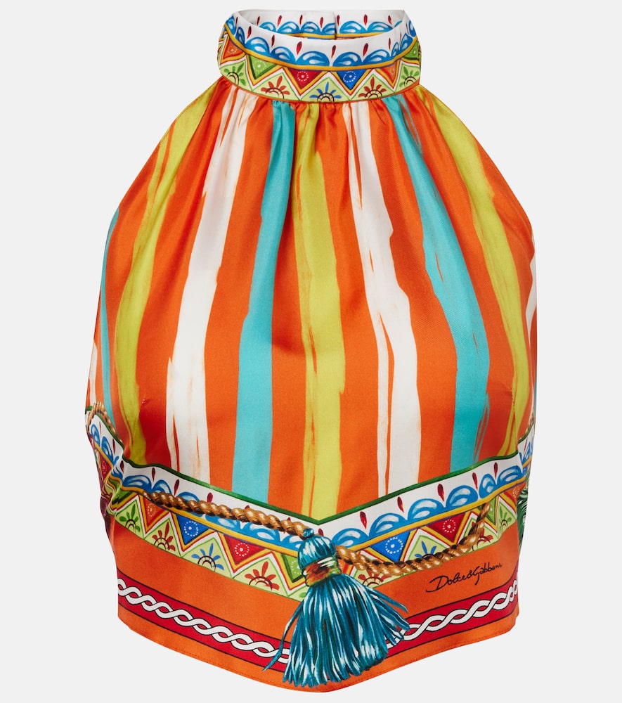 Striped halterneck silk top