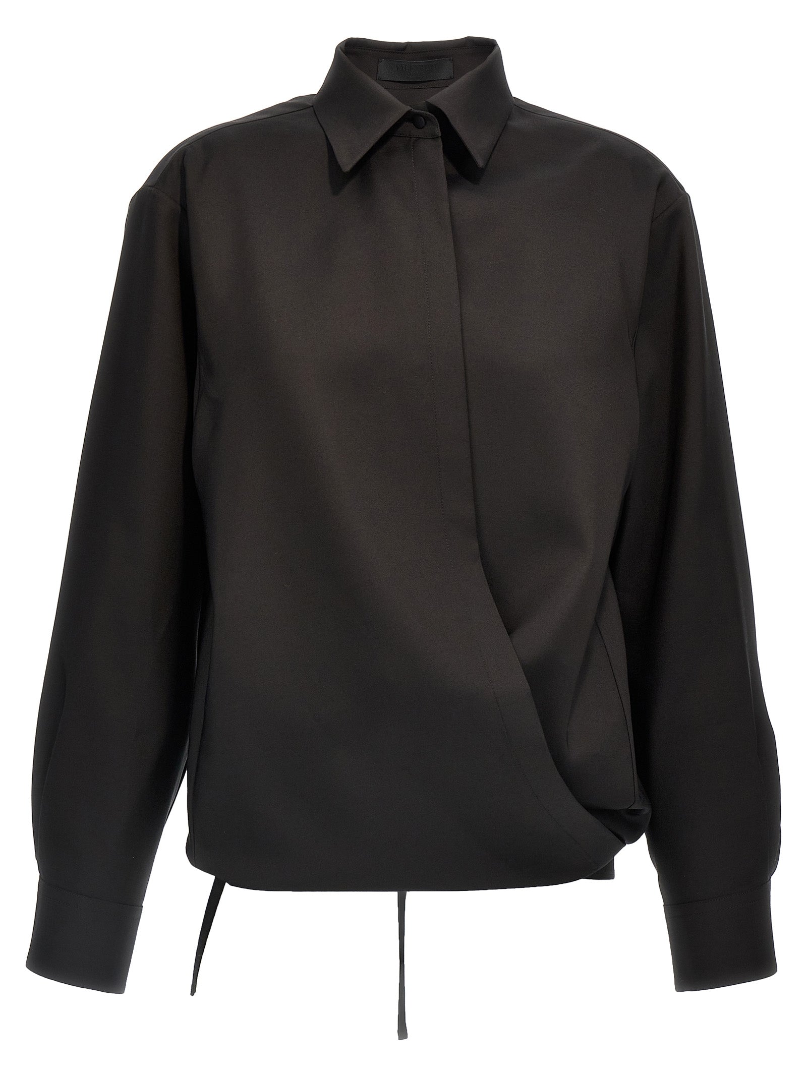 Wool Blend with Drawstring Blouse — Black