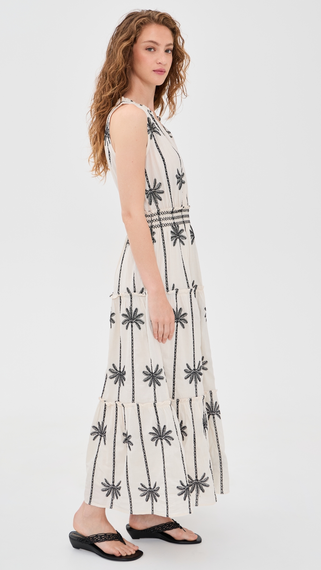 Loulou Dress Embroidered Palms