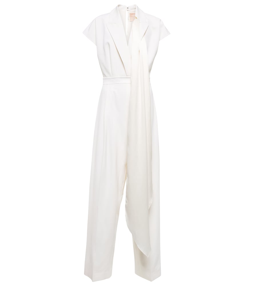 Bridal cape-detail wool jumpsuit