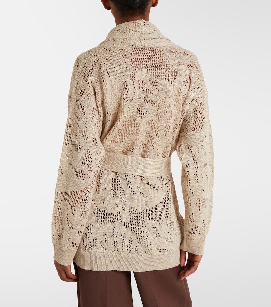 Open-knit linen and cotton wrap cardigan