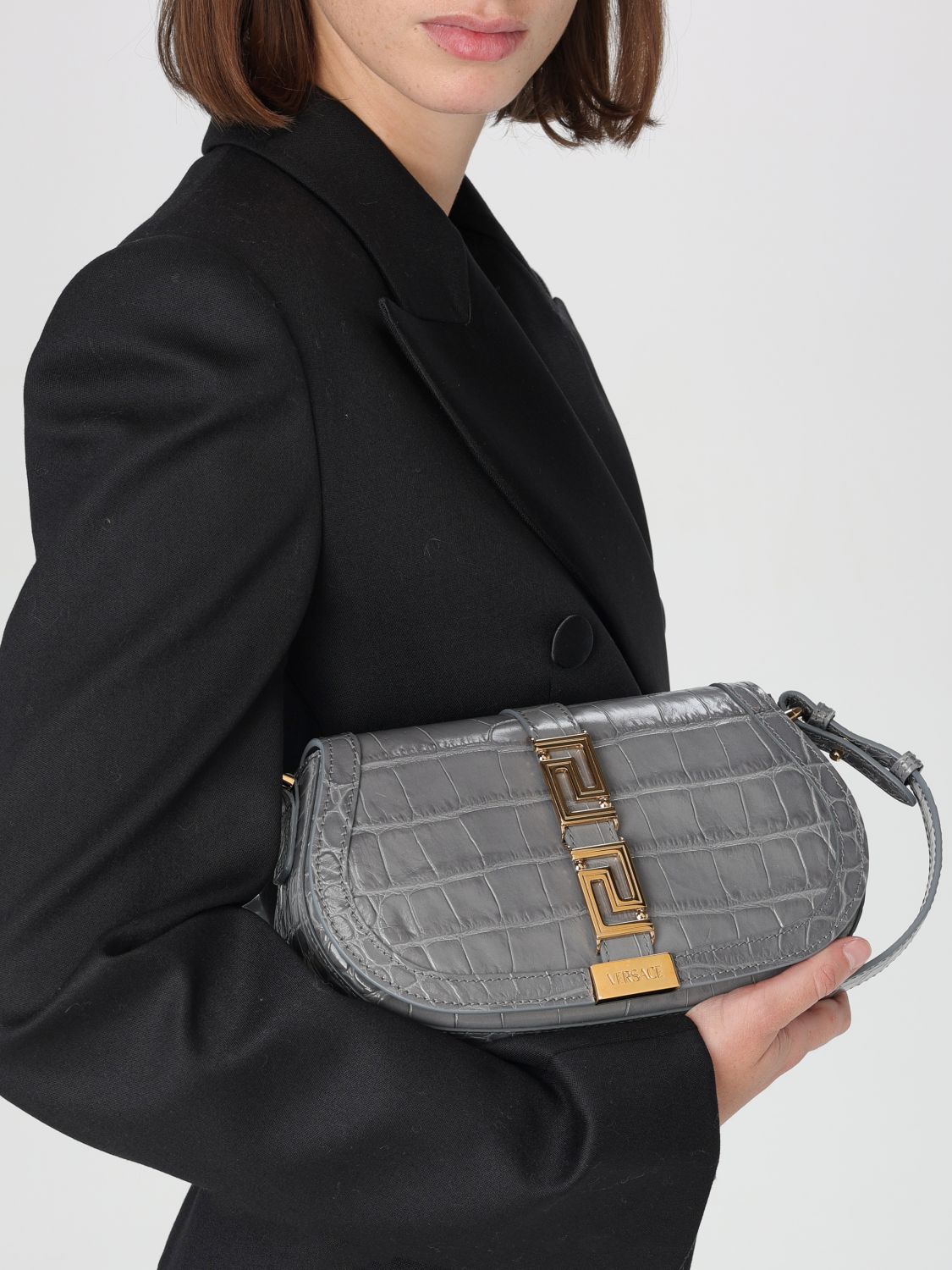 Greca Goddess leather shoulder bag - Black