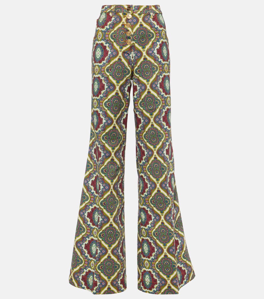 Printed high-rise wide-leg jeans