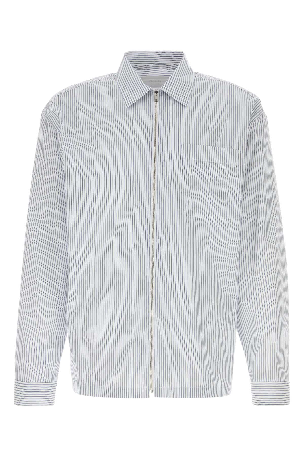 Striped Poplin Shirt — Blue