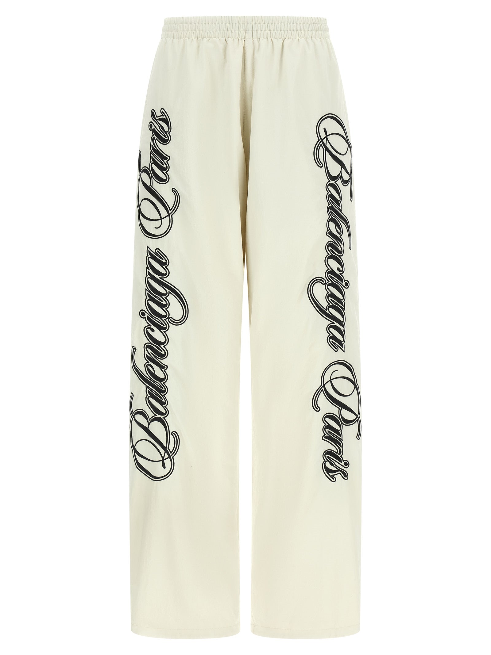 Cursive-Embroidered Polyamide Joggers — Beige
