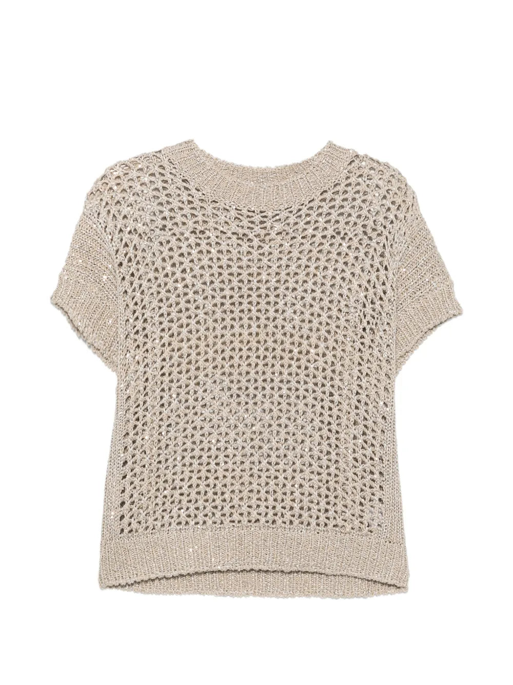 Open-Knit Sequin-Embellished Sweater — Beige