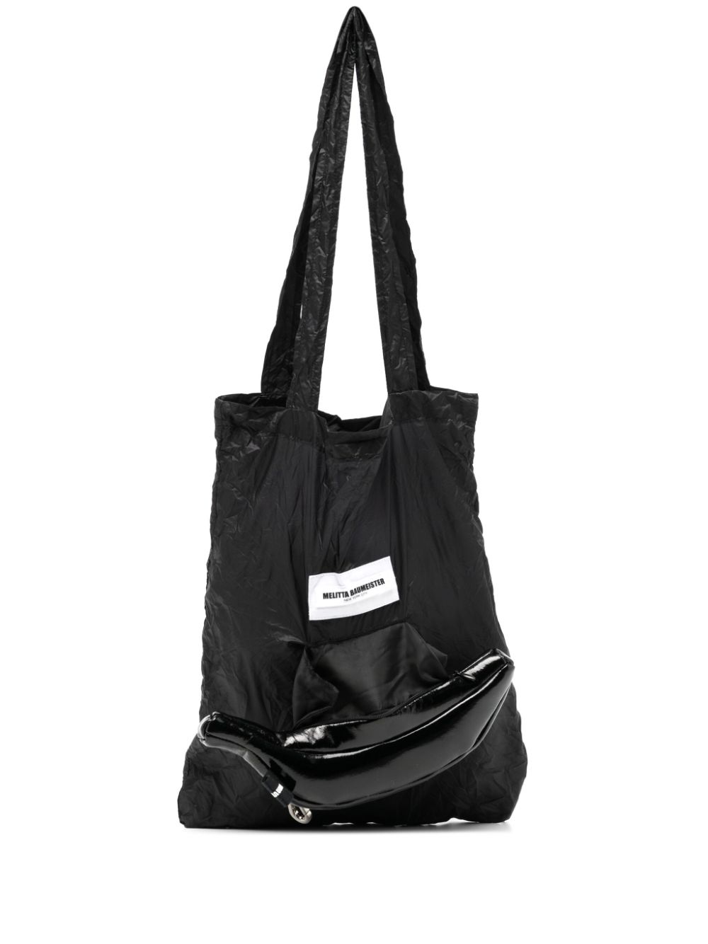 Logo-appliqué crinkled tote bag - BLACK