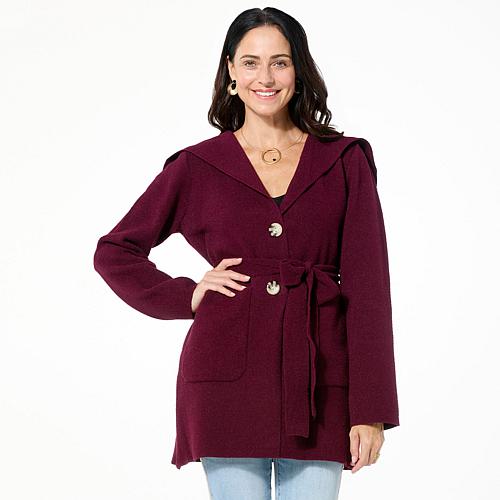 Sweater Knit Coatigan with Pockets - Purple