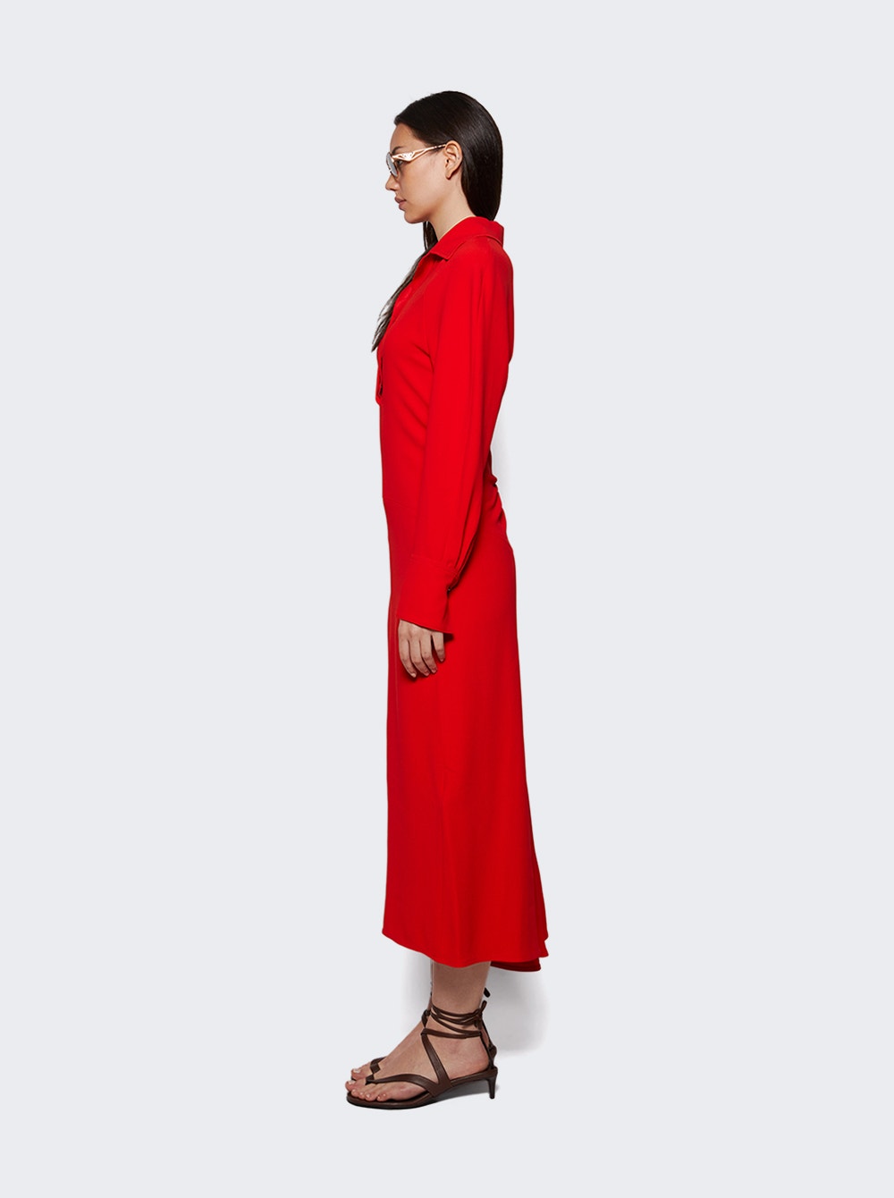 Spread-collar long-sleeve midi dress - Black