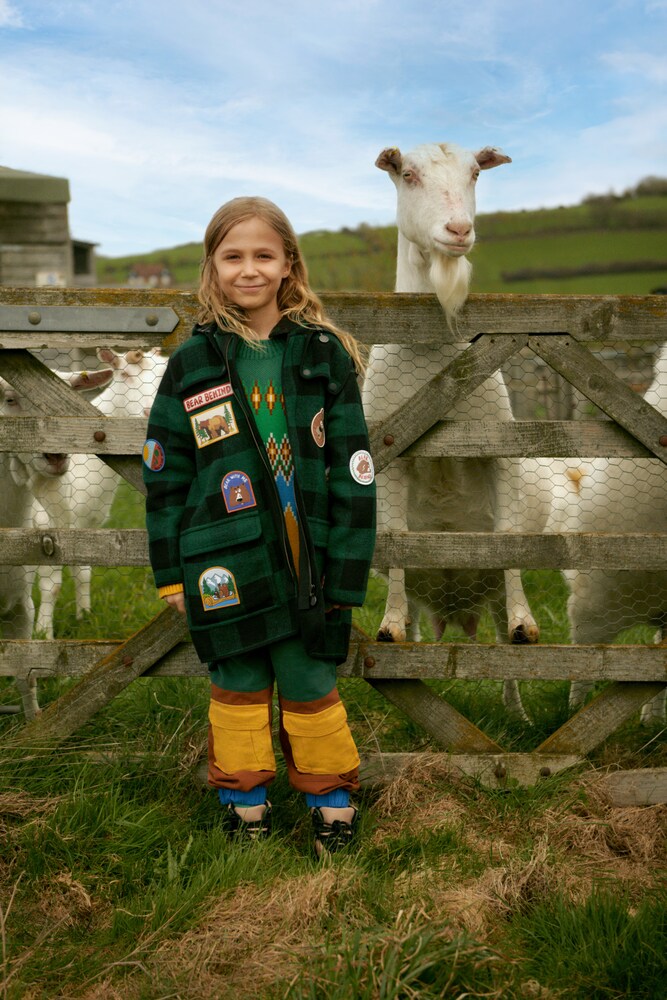 Checked hooded coat