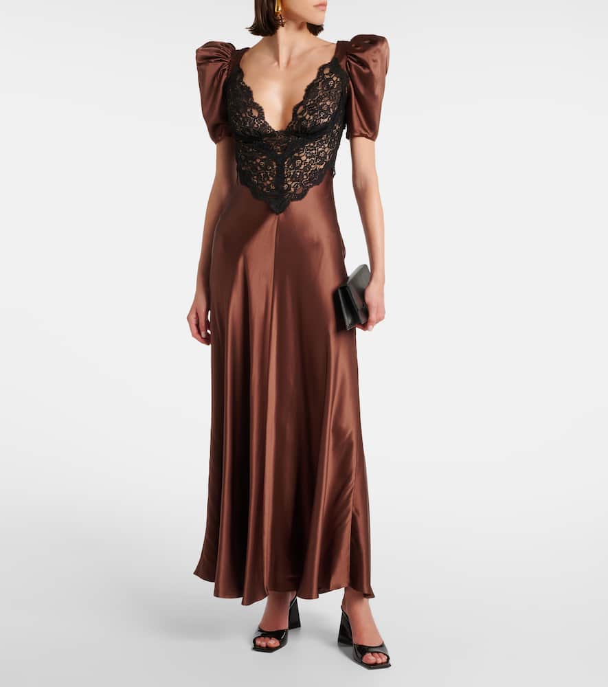 Lace-trimmed silk charmeuse gown