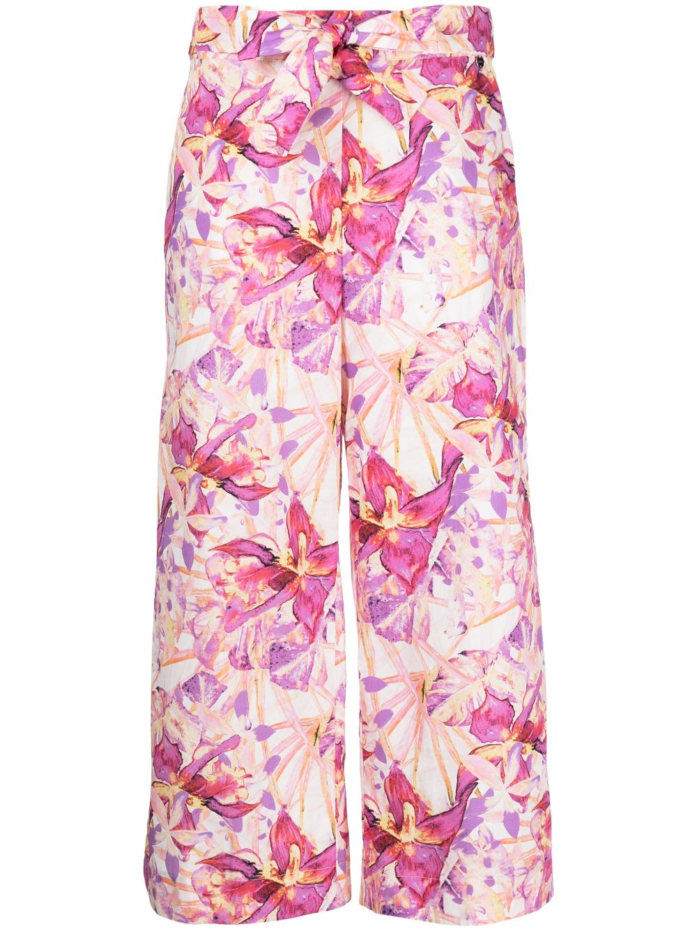 Floral-print cropped trousers - Purple