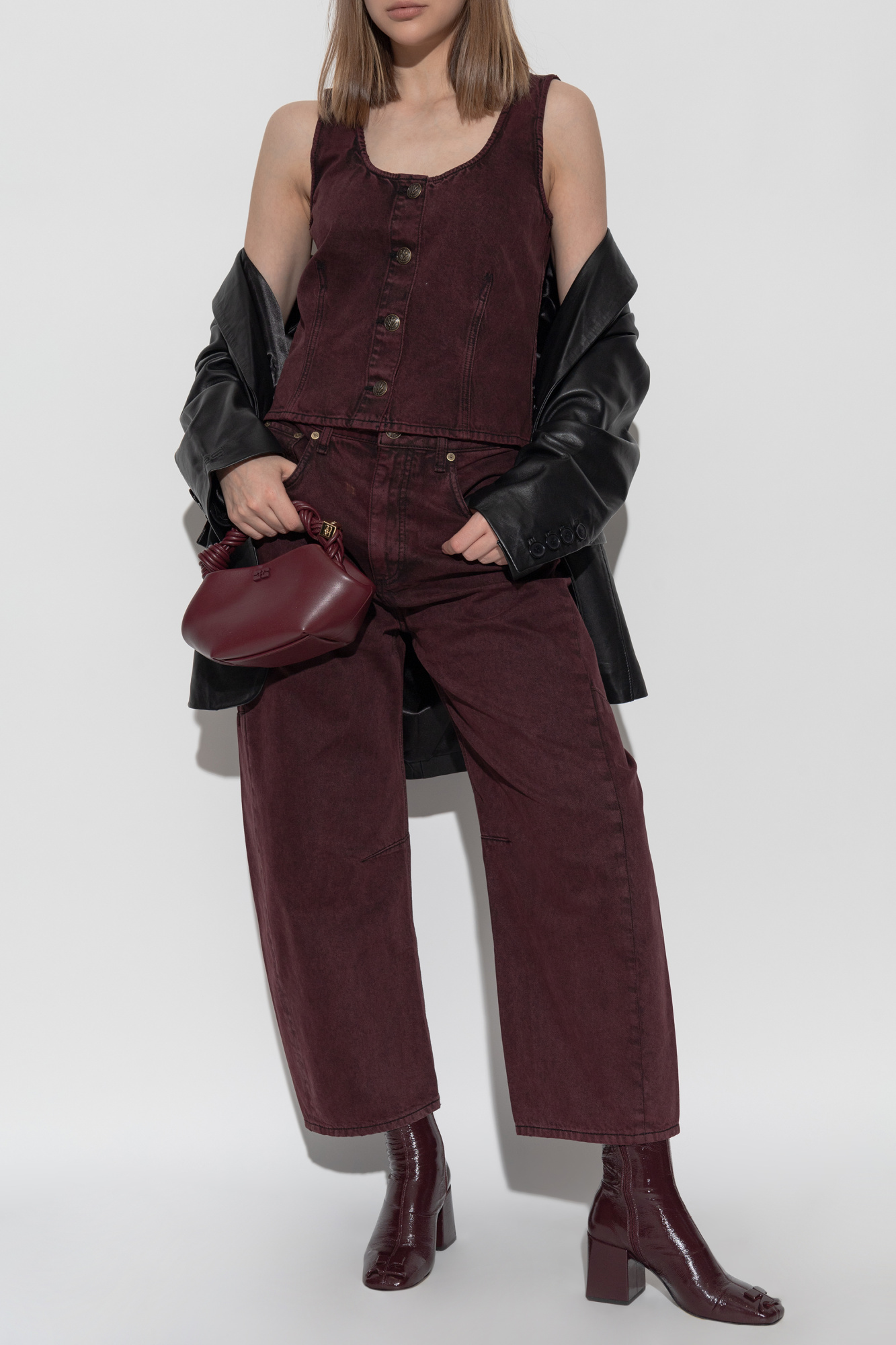High-waisted Jeans, Women's, Burgundy