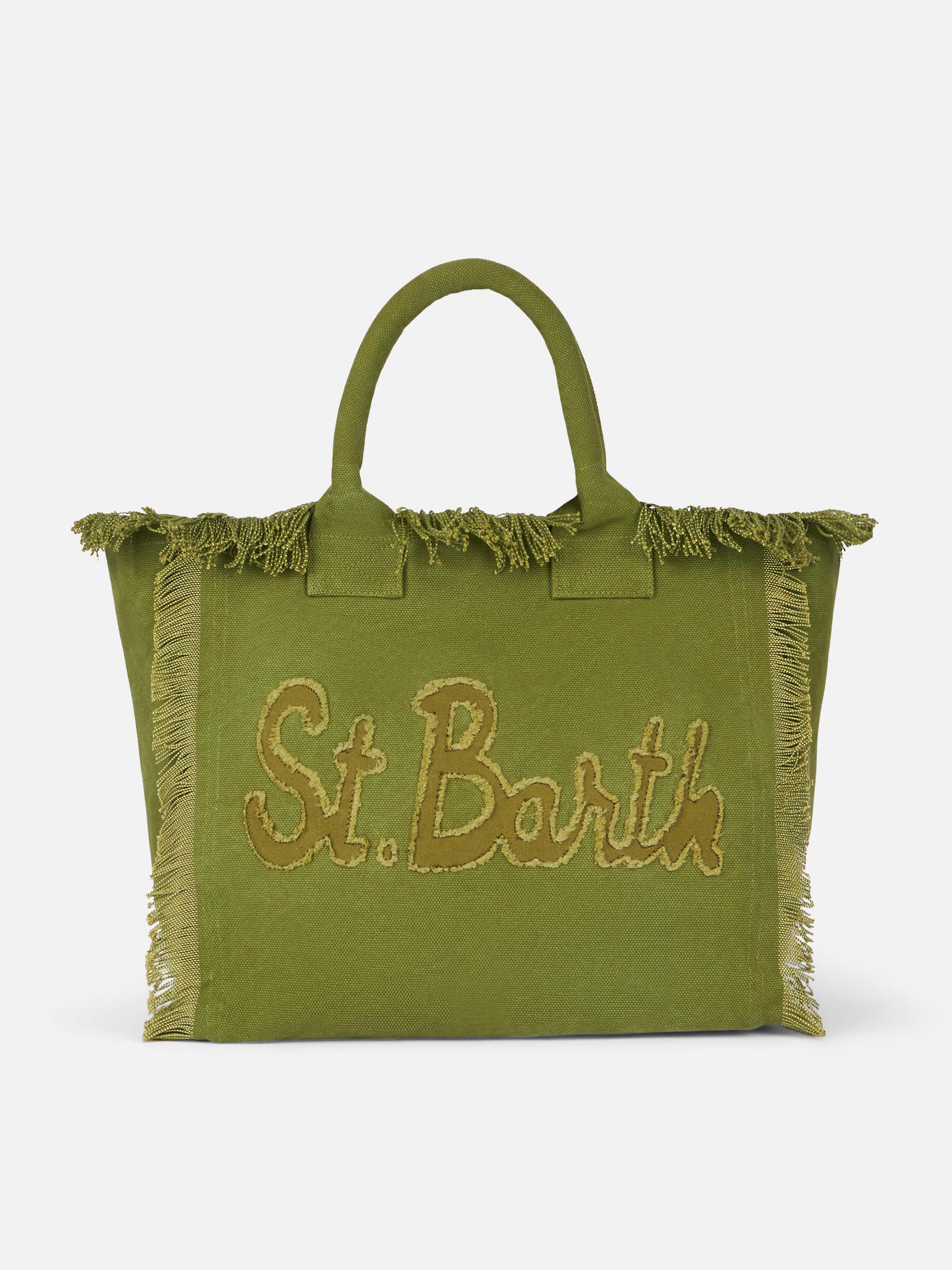 Military Green Cotton Canvas Vanity Tote Bag With Logo Patch - Unisex