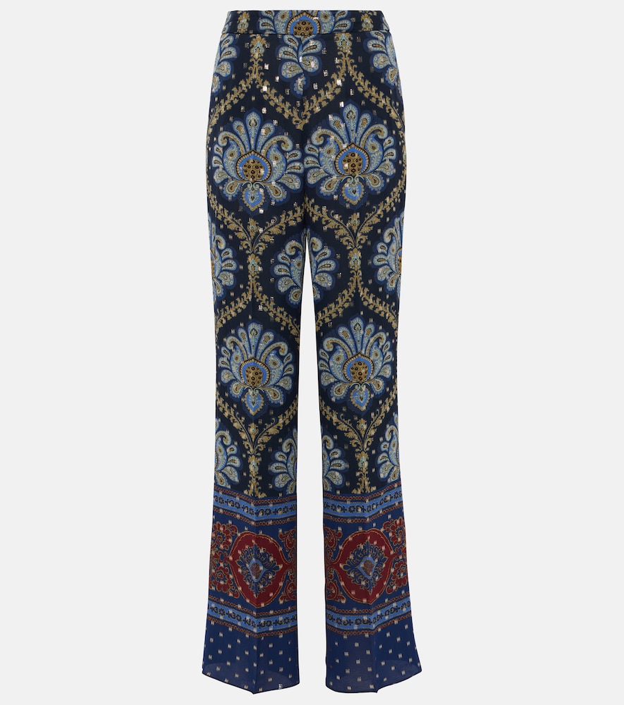 Paisley silk-blend wide-leg pants