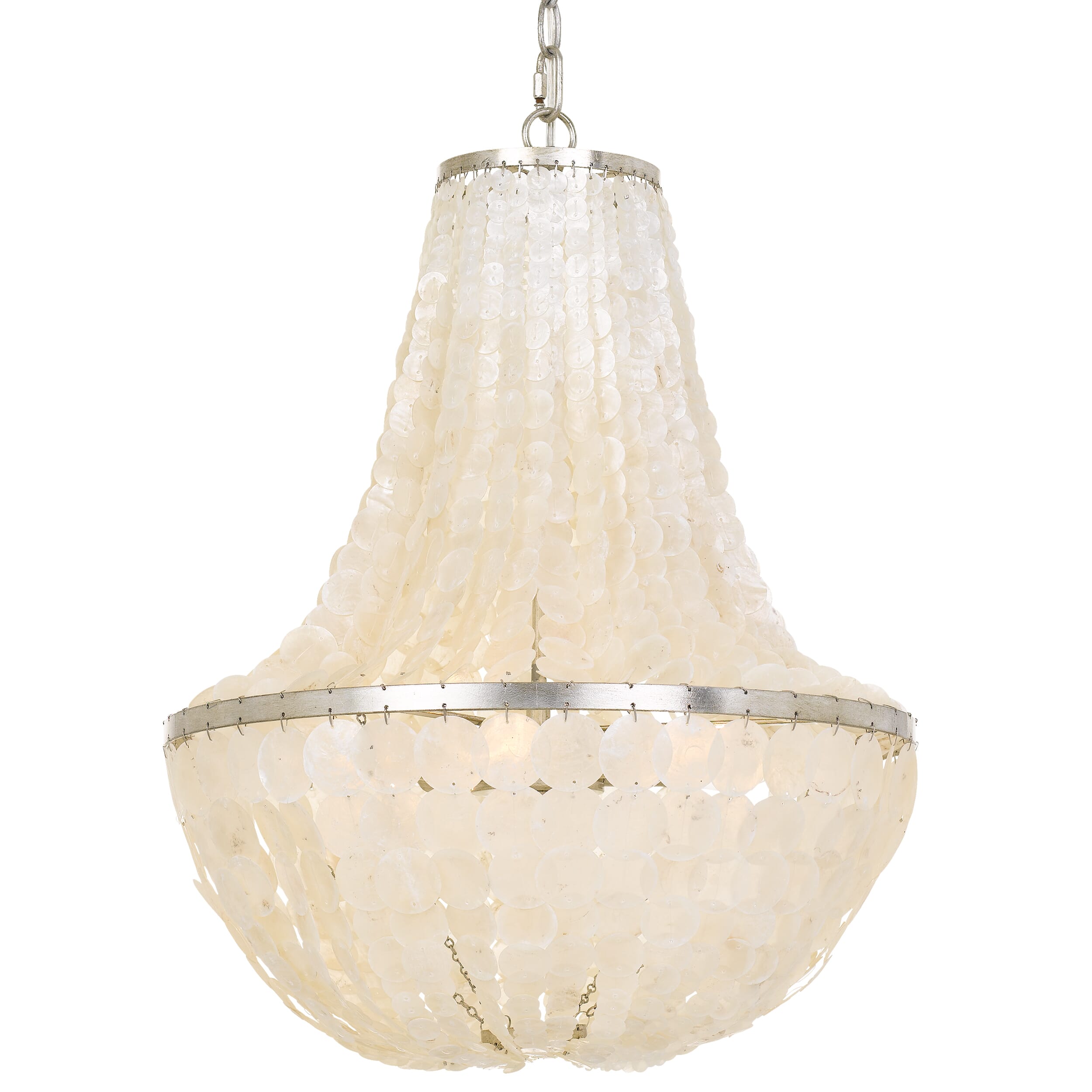 Brielle 6-Light 24" Transitional Chandelier in Antique Silver with Capiz shell Crysta