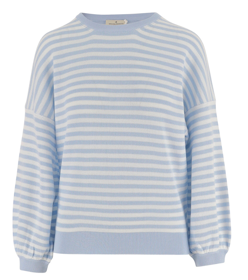Light Blue Stripes Round Neck Sweater