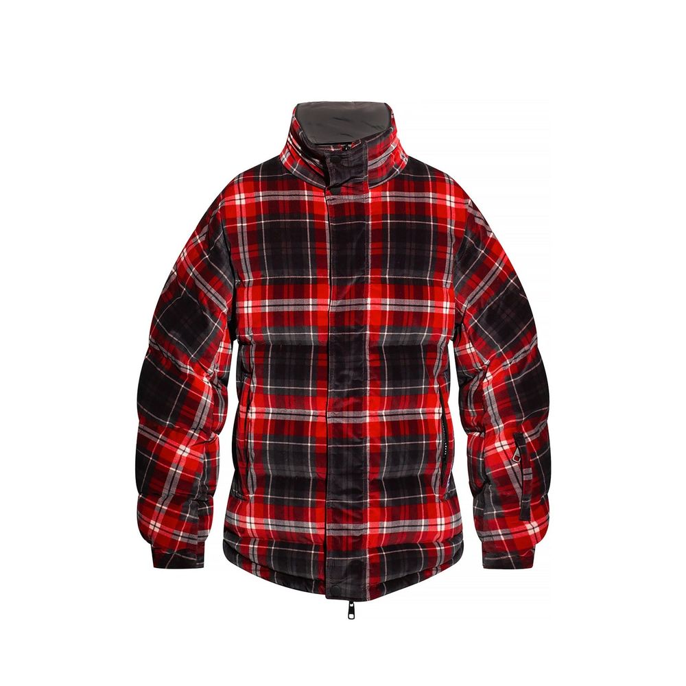 Quilted Plaid Puffer Jacket — Red