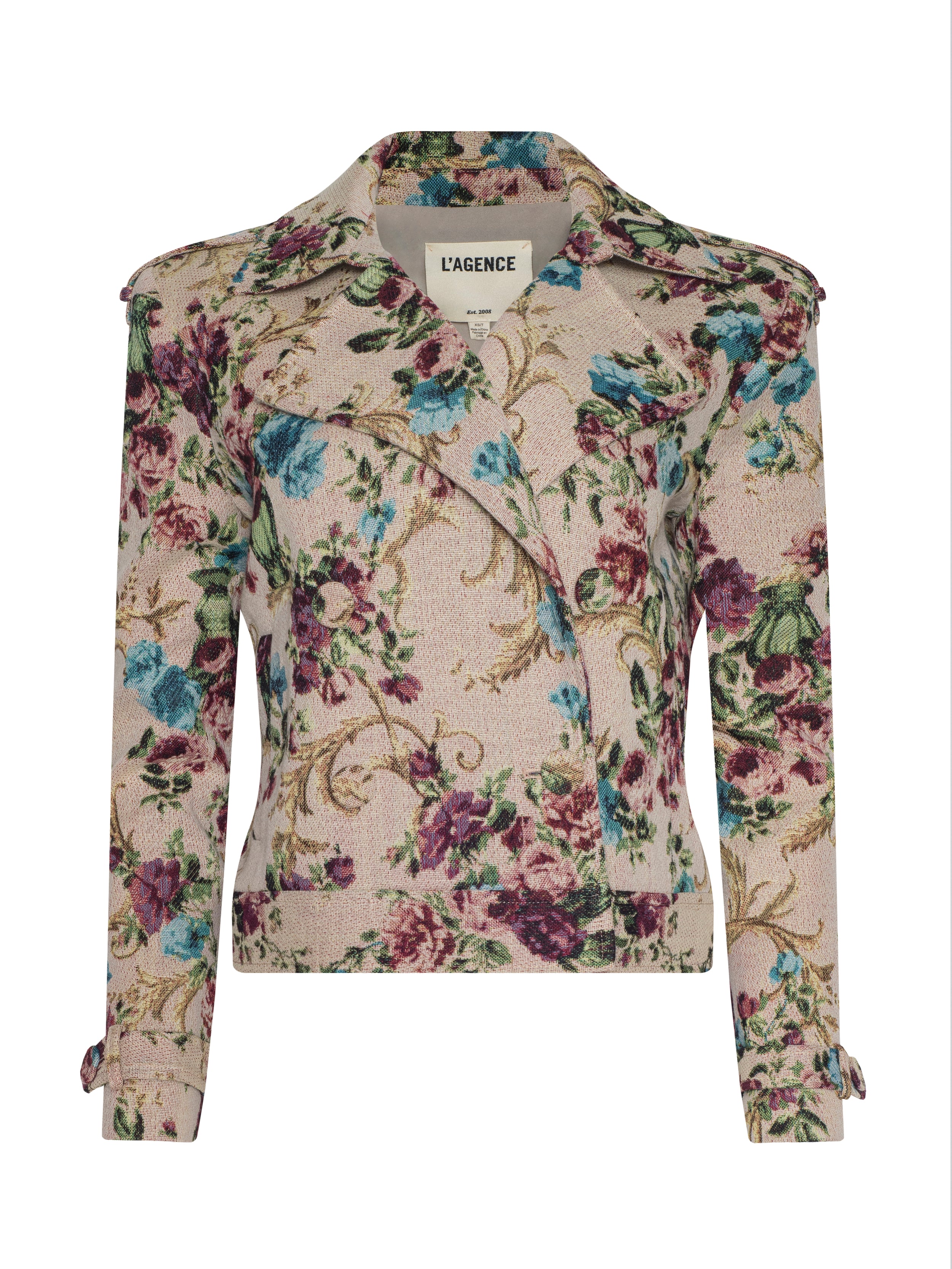 Xoey Cropped Trench Coat In Multi Floral Tapestry