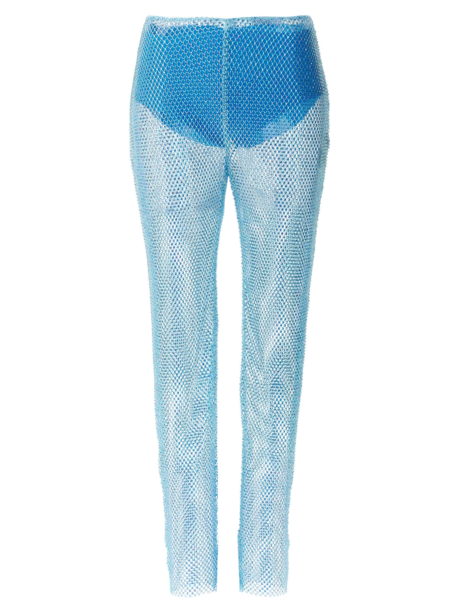 -Sequin Mesh Pantaloni Celeste-Donna