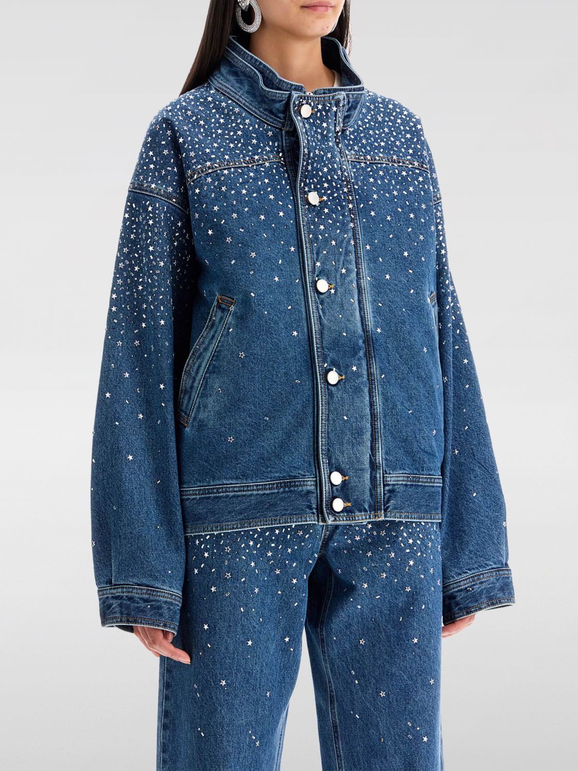 -Bomber In Denim Con Strass-Donna