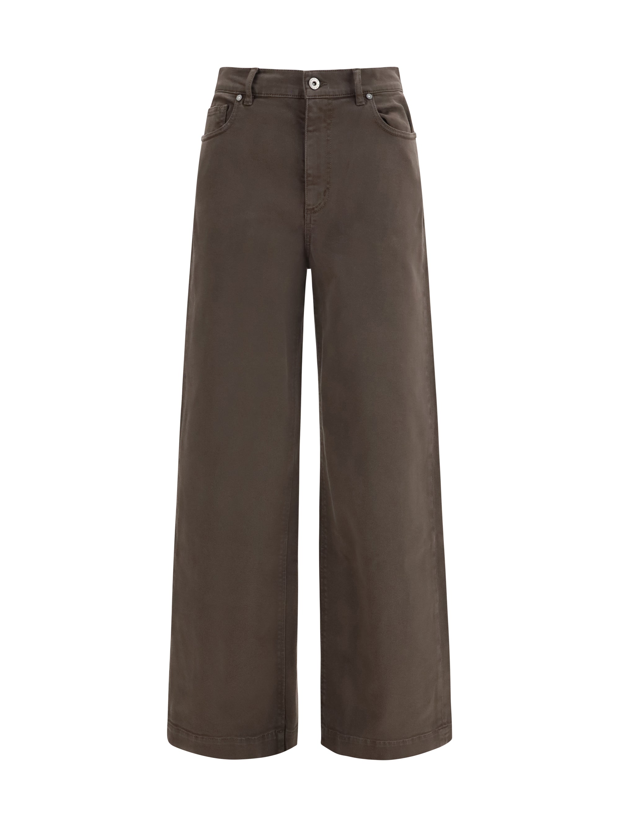 Wide-Leg Drill Trousers — Brown