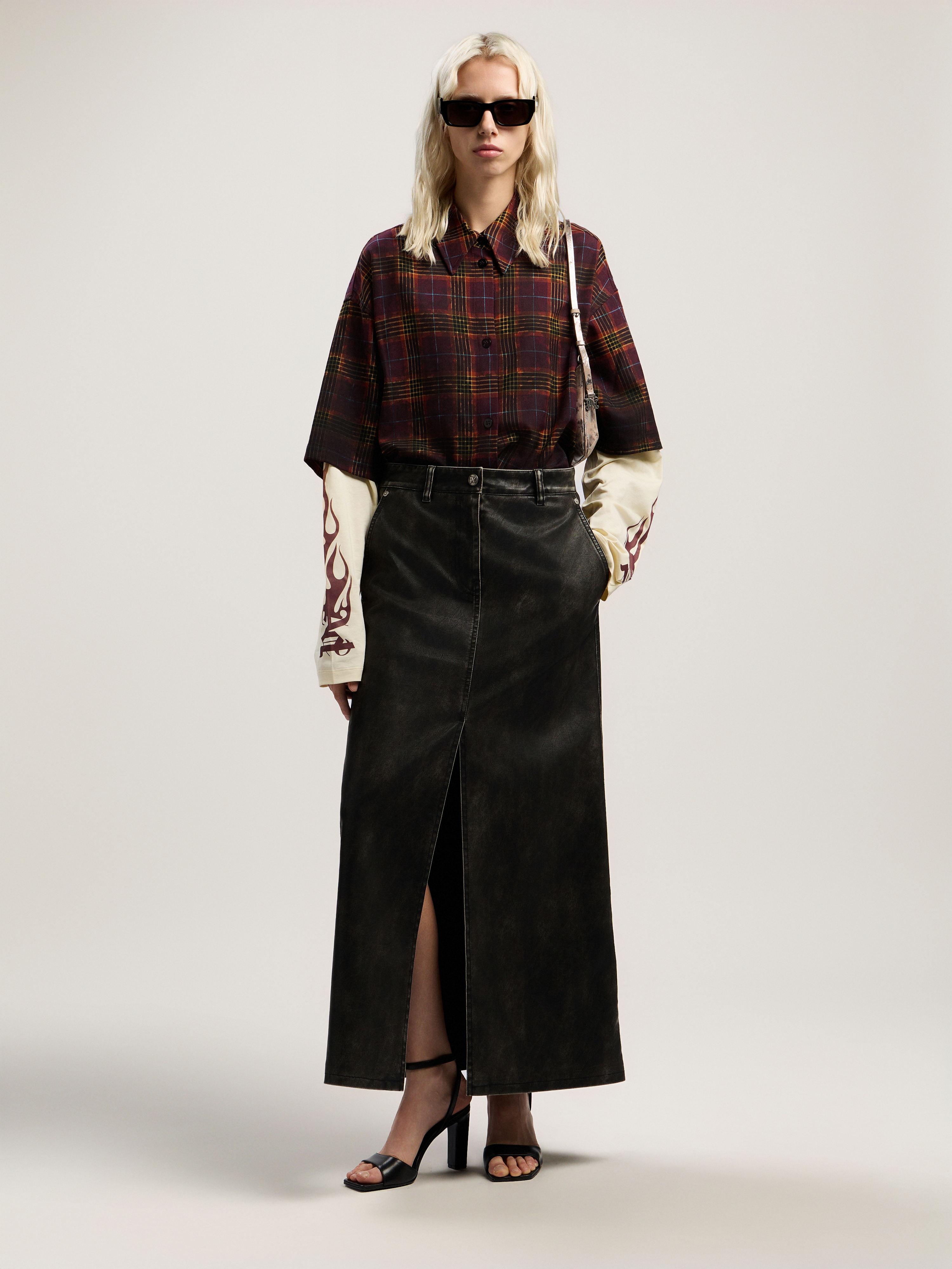 Overdyed Check Flames Shirt Woman  Burgundy