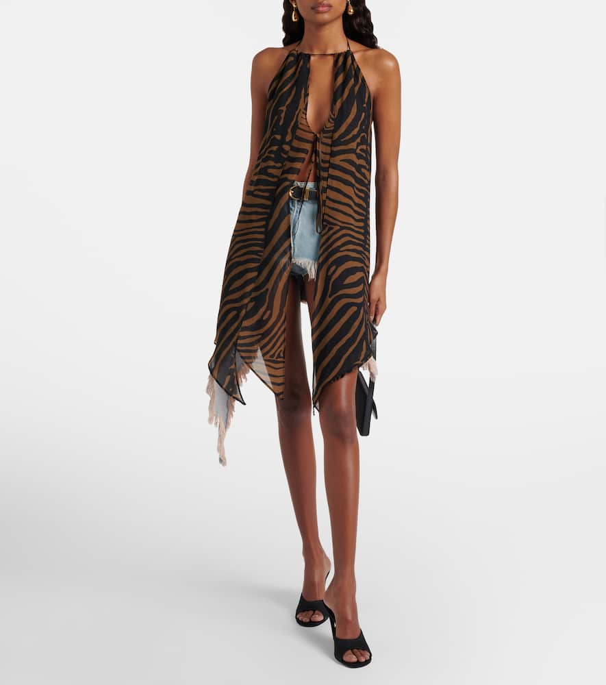 Printed asymmetric halterneck top