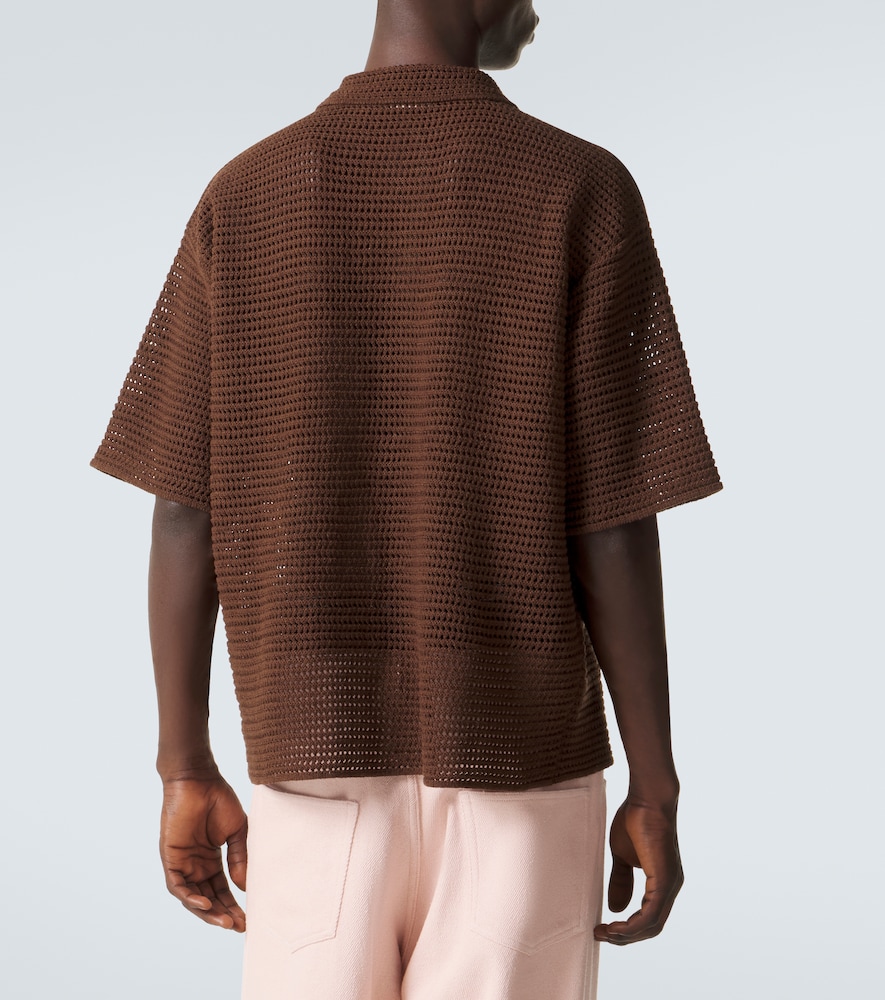 Open-knit cotton and silk polo sweater