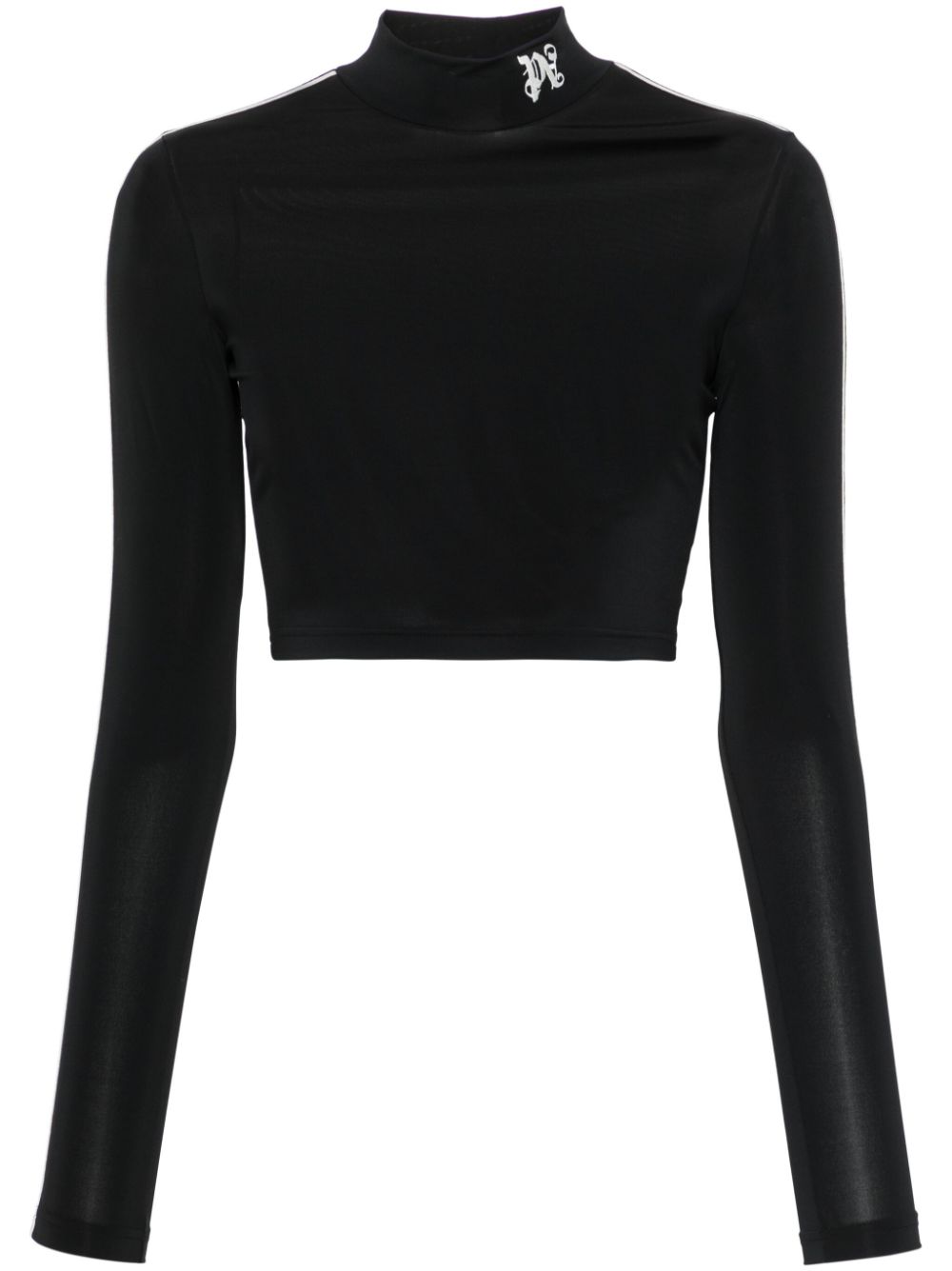 Embroidered-logo cropped top - Black