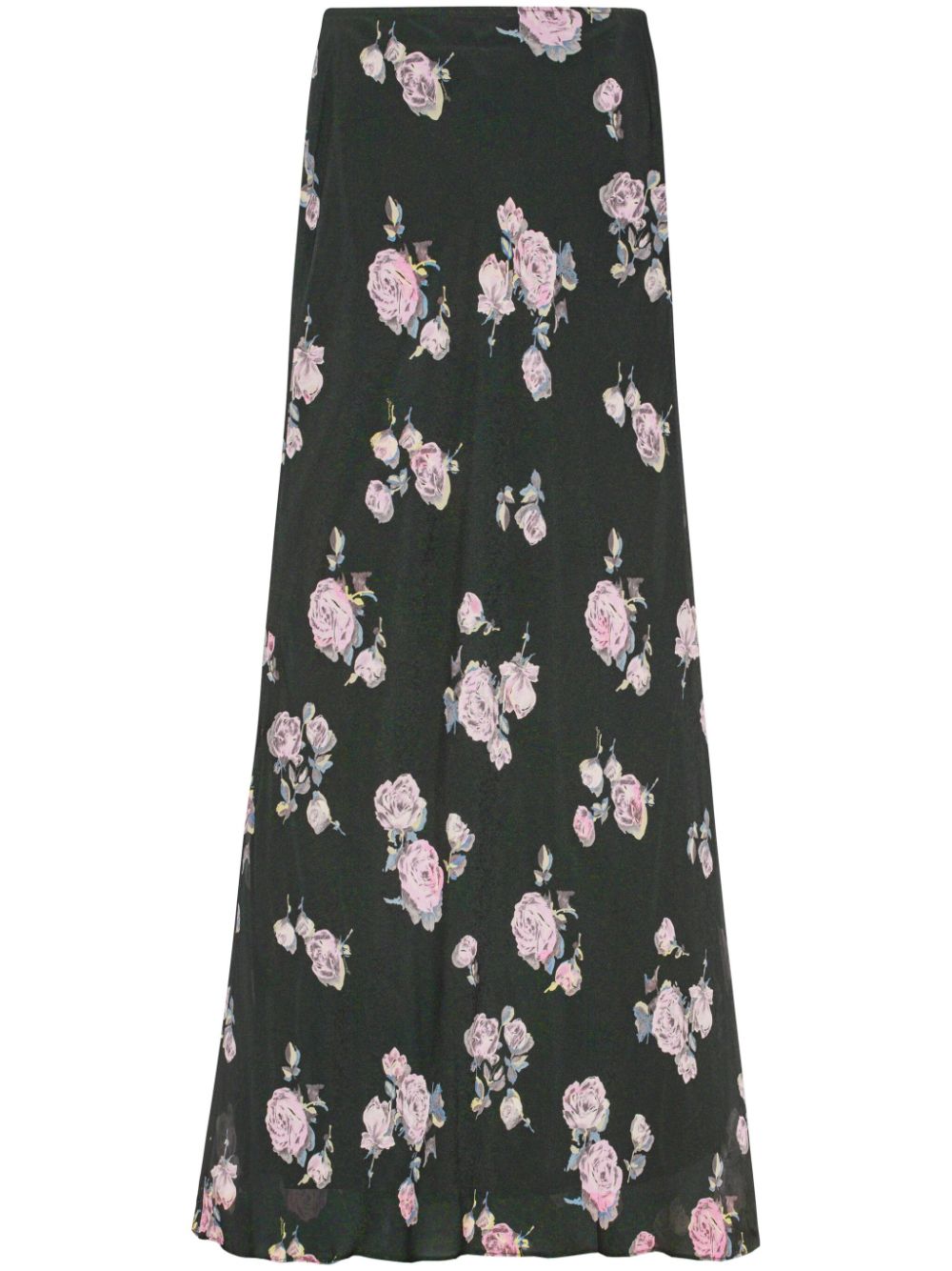 Floral-print fluid crepe maxi skirt - Black