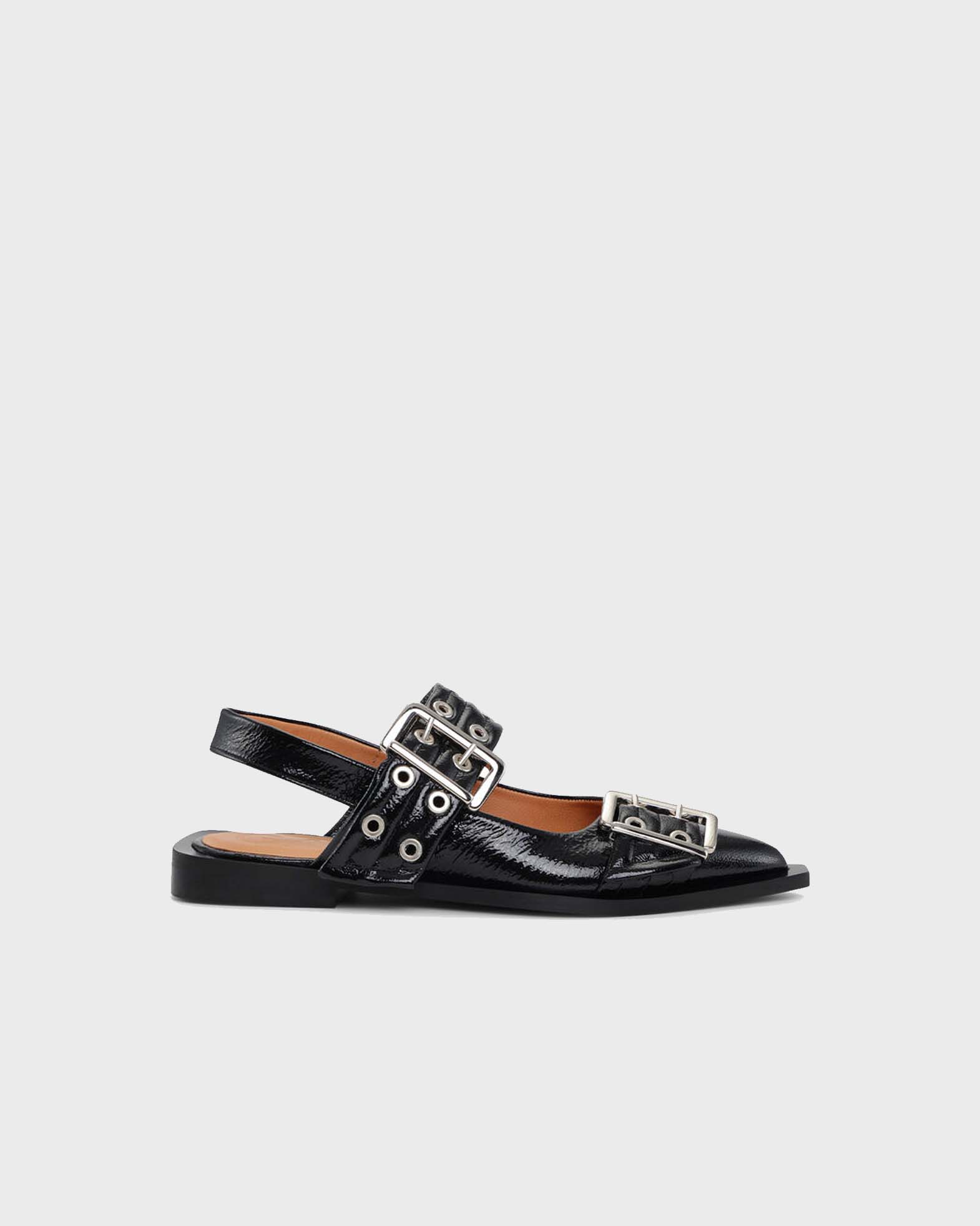 Ganni Ballerina Chuncky Buckle Naplack Black EUR
