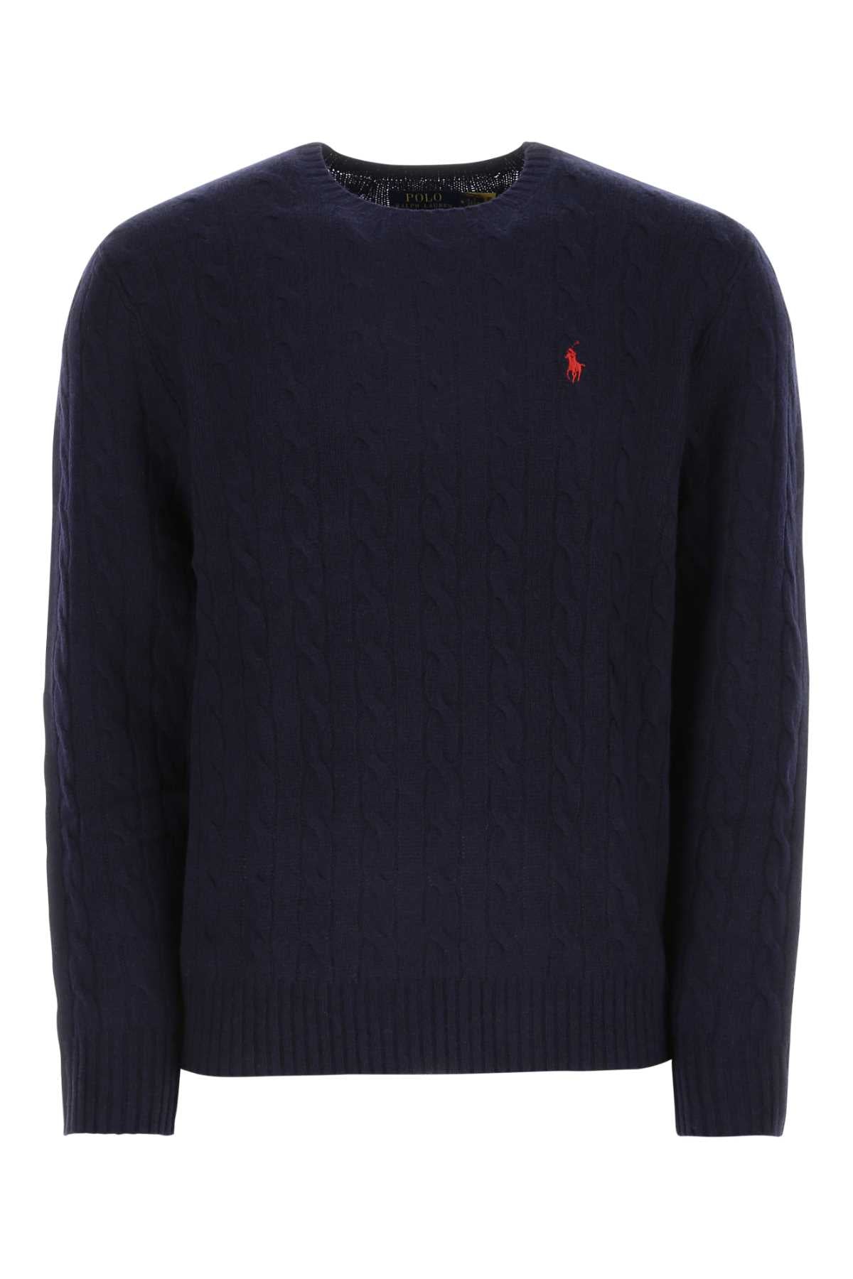 Wool-Cashmere Crew Neck Sweater — Navy