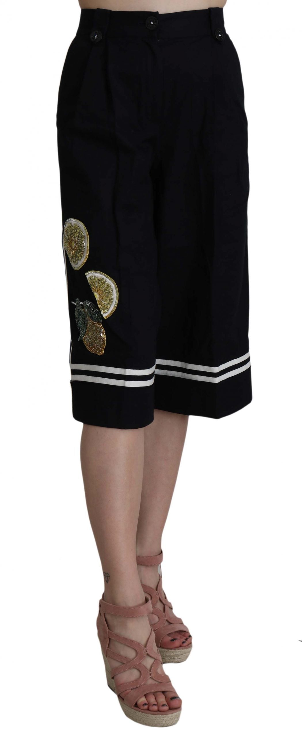 Embellished Cropped Trousers — Black