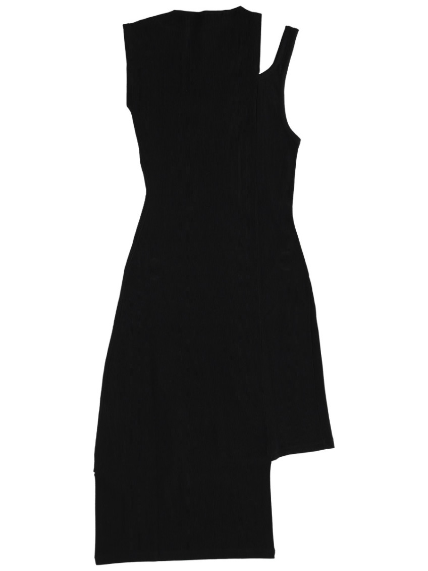 Black Ribbed Round Neck Midi Dress