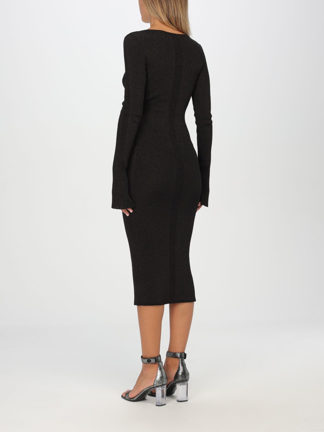 Lurex-detail ribbed midi dress - Gold