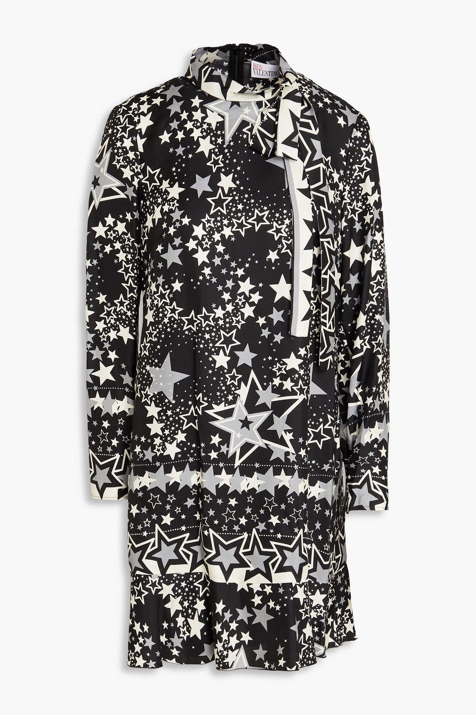Pussy-bow printed silk-twill mini dress - Black - IT 38