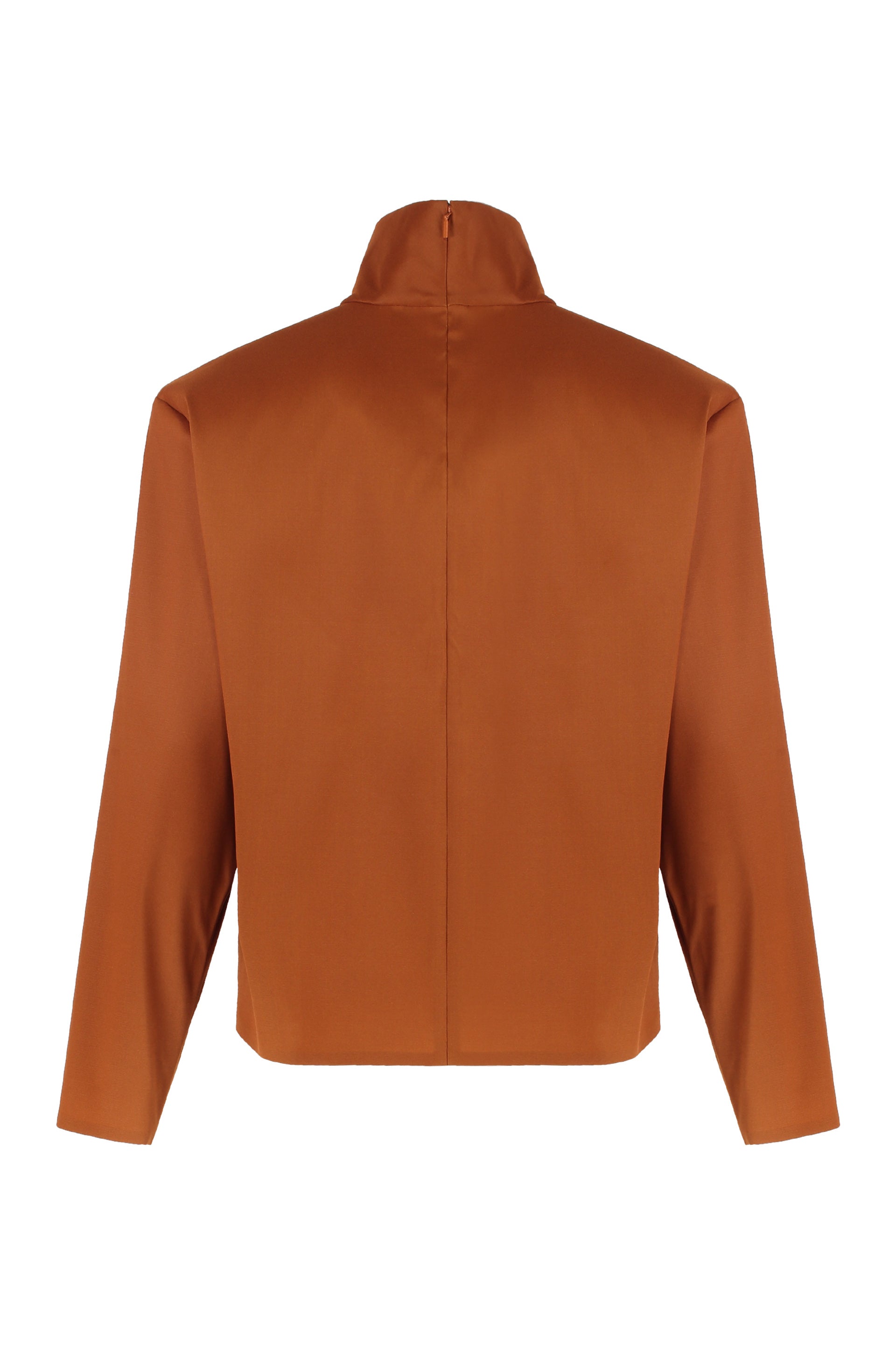 ? No, brand removed) - Mixed-Silk High-Collar Blouse