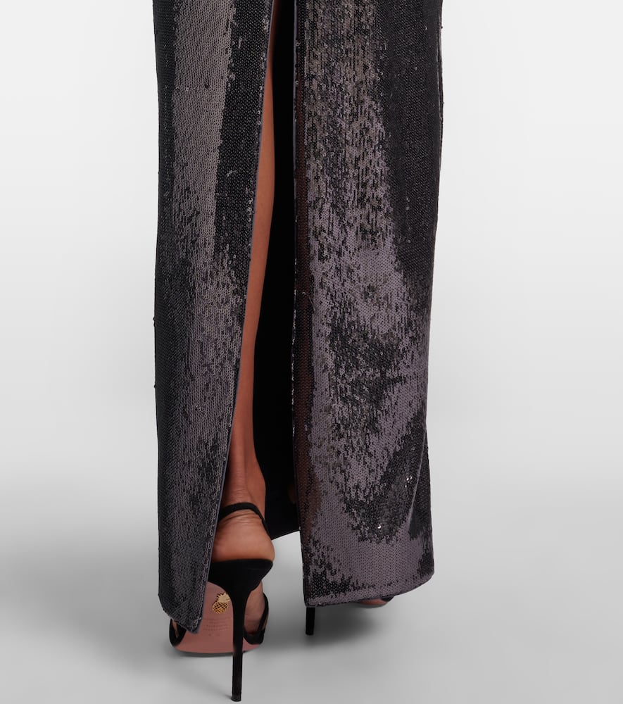 Embellished floral-appliqué gown