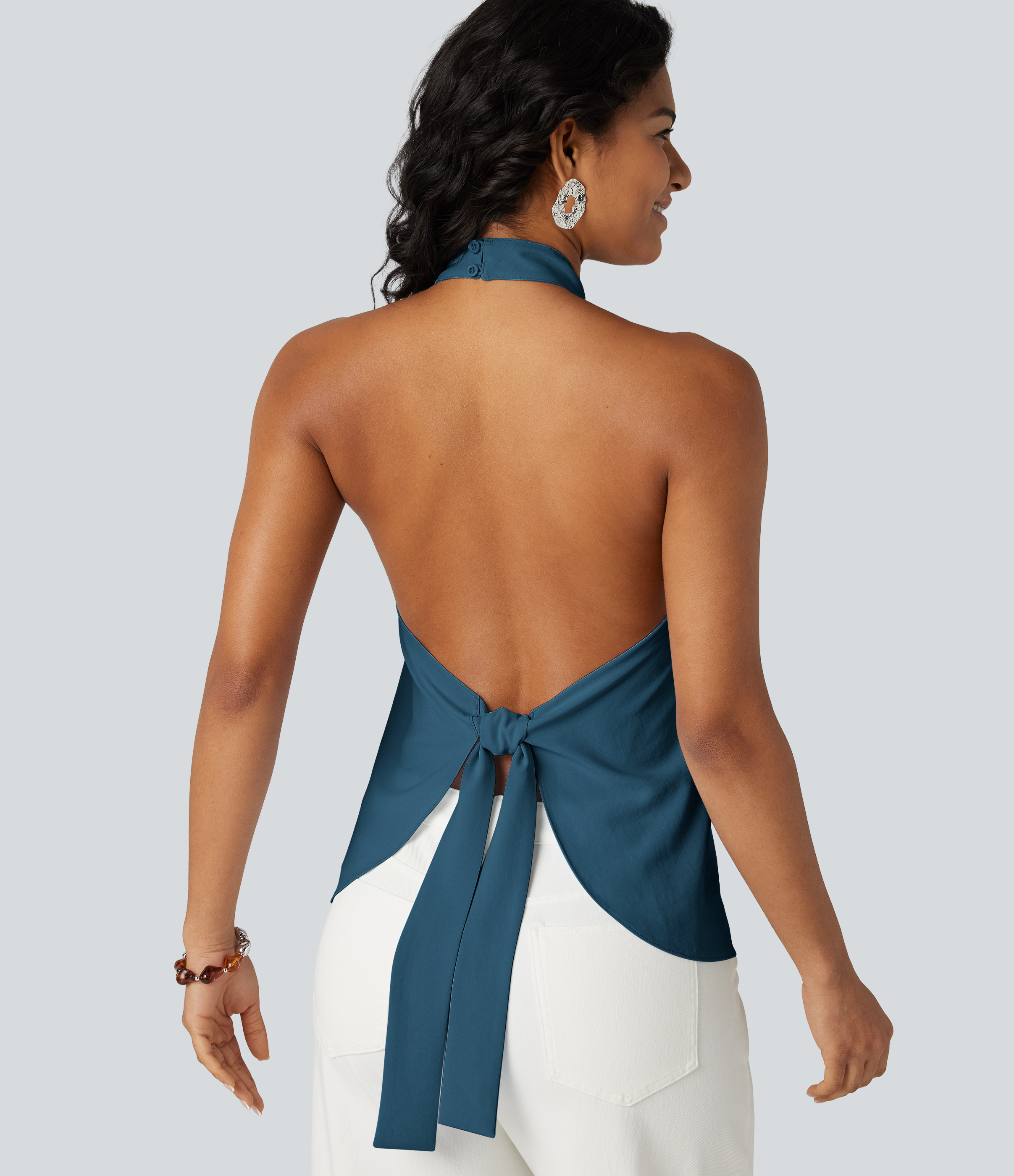 Backless Tie-back Casual Halter Top Tank Top - Midnight