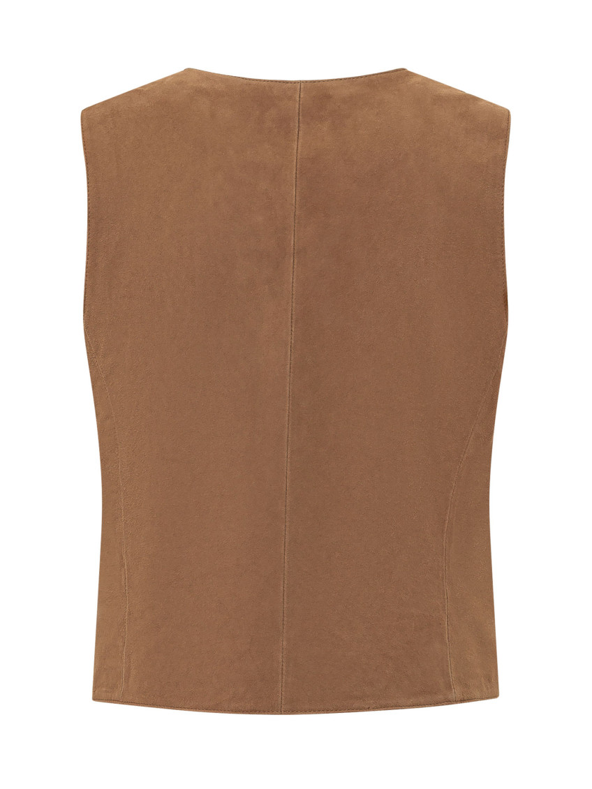 Brown Solid V Neck Jacket