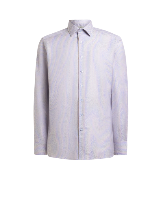 Cotton Jacquard Shirt With Striped Motif And Paisleys