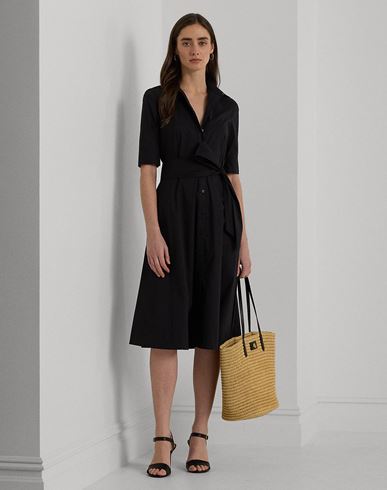 Cotton-blend Shirtdress Woman Midi dress Black