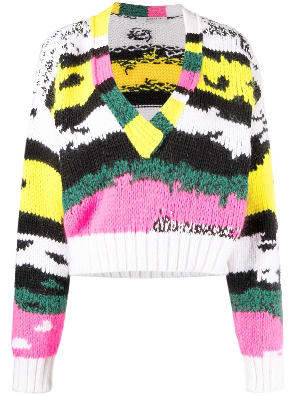 Patterned-jacquard mohair cropped sweater - White