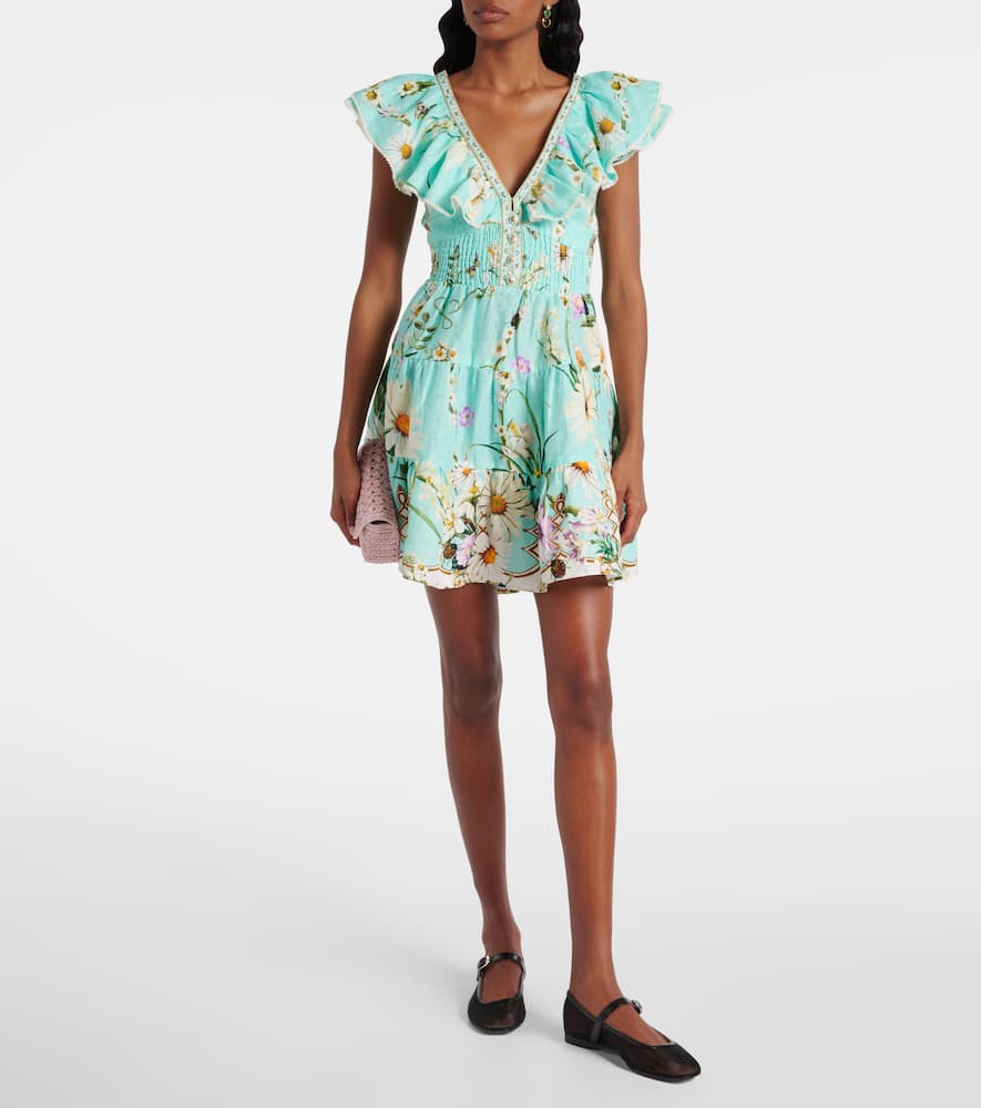 Foral Freefall embellished linen minidress