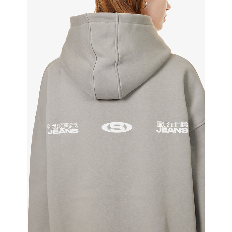 Womens Grey Staten Brand-print Cotton-blend Hoody